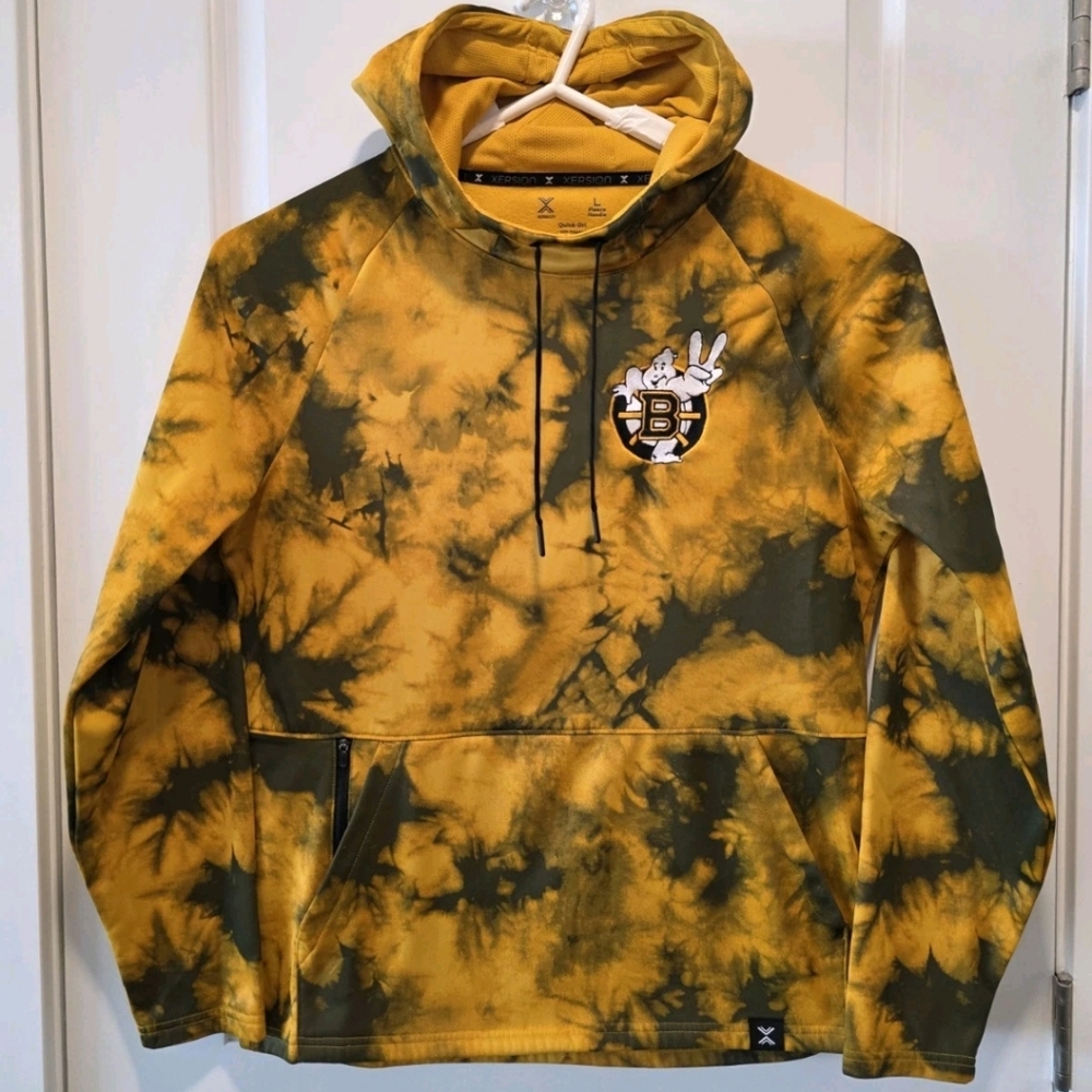 Xersion Ghostbusters Boston Bruins Mens Large Hoodie Fleece Yellow Black Tie Dye